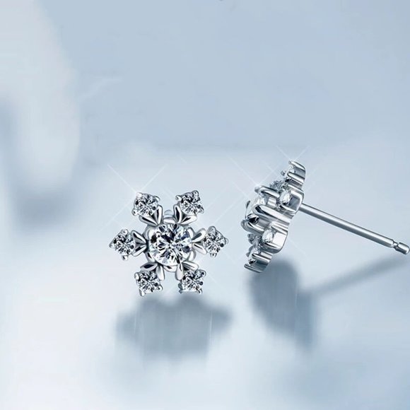 S925 sterling silver simple snowflake earrings ZBGJZB00207 - Picture 4 of 4